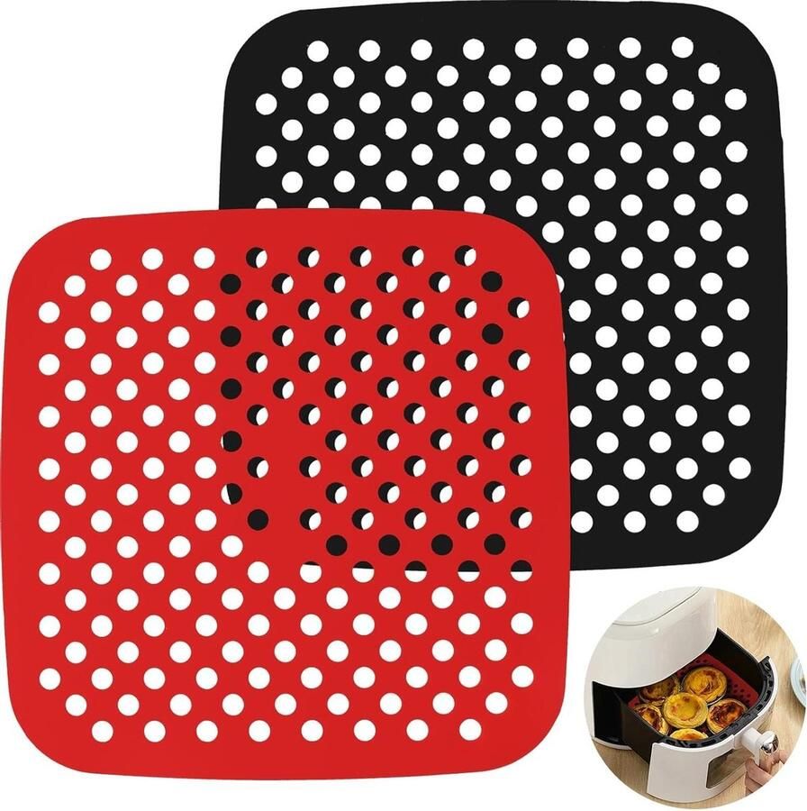 Siliconen Airfryer Matten Herbruikbare Pads Gezond Koken Geperforeerd Ontwerp 2 stuks 19 cm Grijs