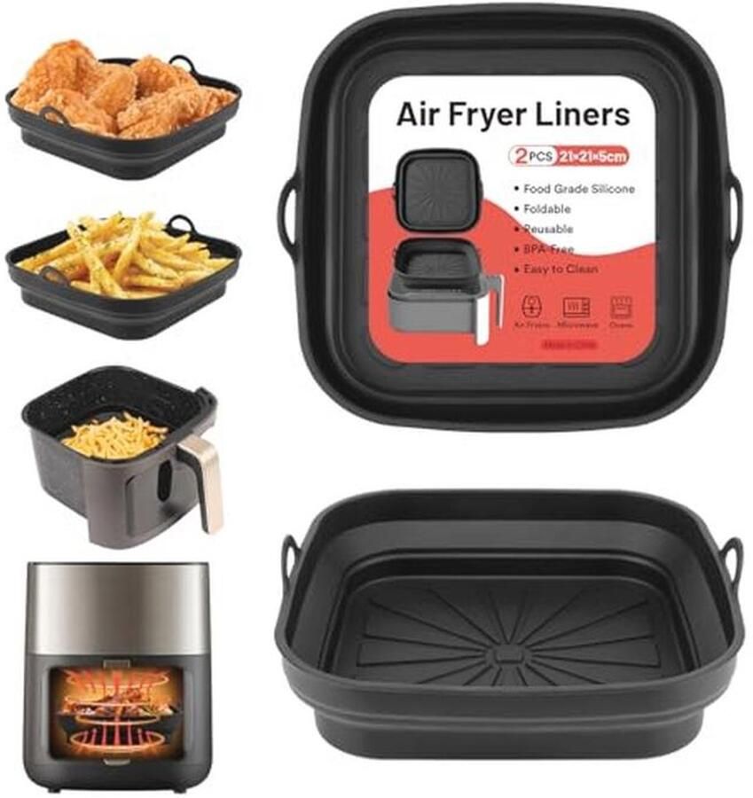 Siliconen Airfryer Pannen en Baklinern voor Herbruikbare Frituurmand Vouwbare Tray Rack Accessoires voor Magnetron en Oven