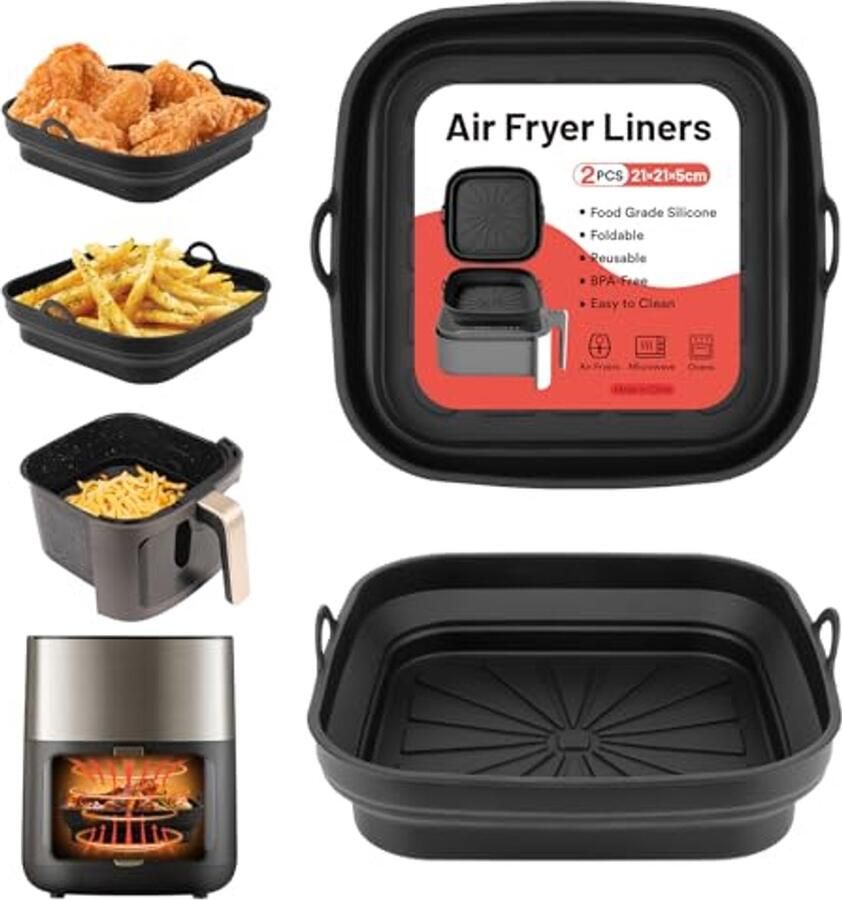 Siliconen Airfryer Pannen en Baklinern voor Herbruikbare Frituurmand Vouwbare Tray Rack Accessoires voor Magnetron en Oven