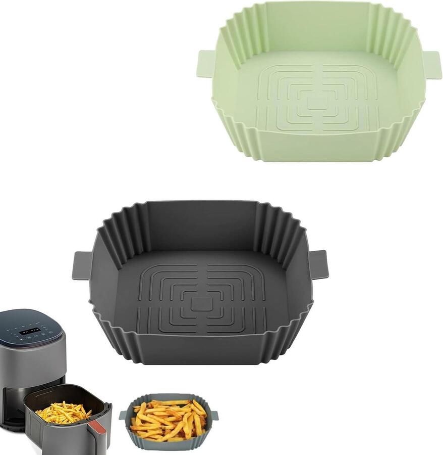 Siliconen Airfryer Pot Heteluchtfriteuse Bakvorm Gelijkmatig Bakken Unieke Afvoerkanalen 2 stuks Rood