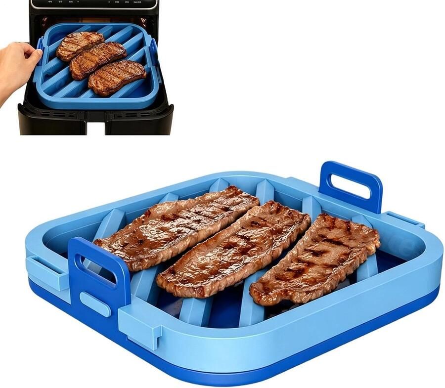 Siliconen Airfryer Rooster Opvouwbaar Ovenrooster Gelijkmatig Koken Modulair Ontwerp 168 cm Blauw - Foto 1