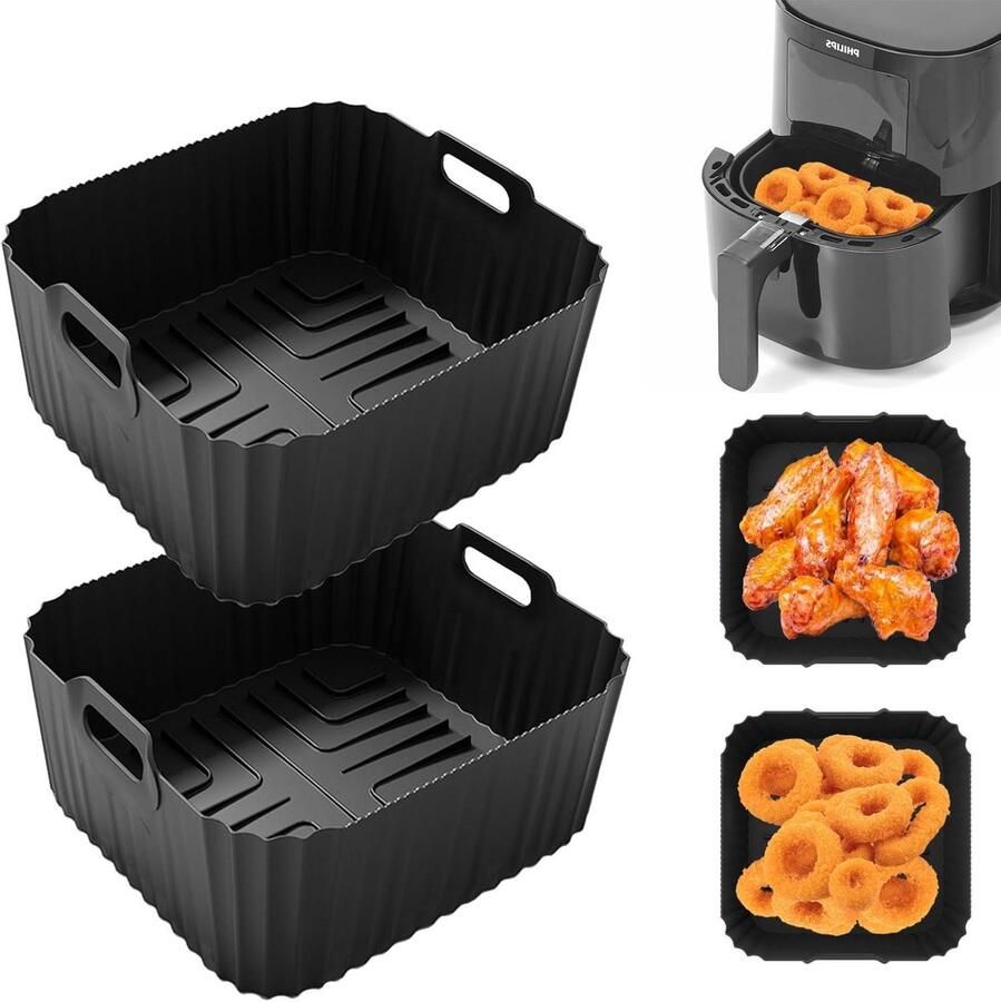 Siliconen Bakvorm Airfryer Accessoires Lucht Frituren Voedselveilig Materiaal 2 Stuks Zwart