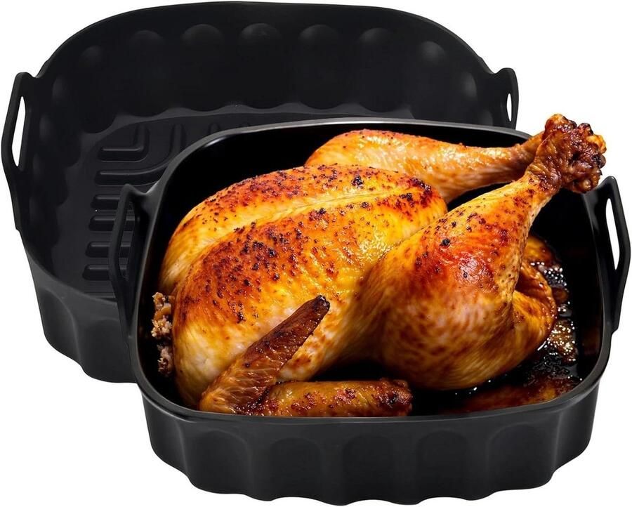 Siliconen Airfryer Vorm Bakvorm Heteluchtfriteuse Gezond Koken Met Handvat Makkelijk Uitneembaar 20x20x5.3cm Zwart