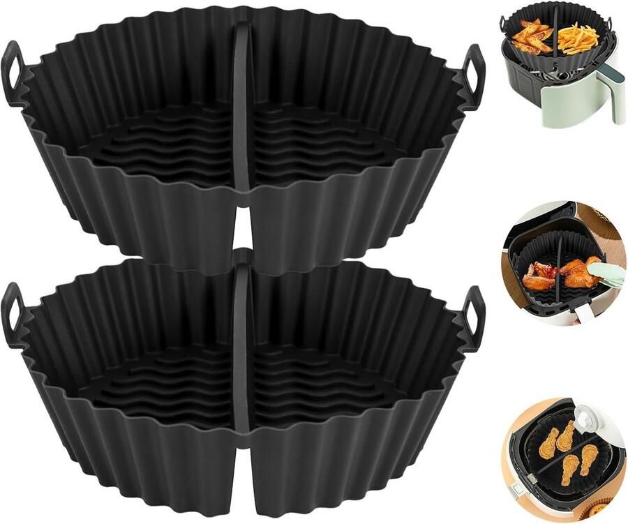 Siliconen Airfryer Vorm Bakvorm Inzetstuk Gezond Koken Gedeeld Ontwerp 2 Stuks Zwart