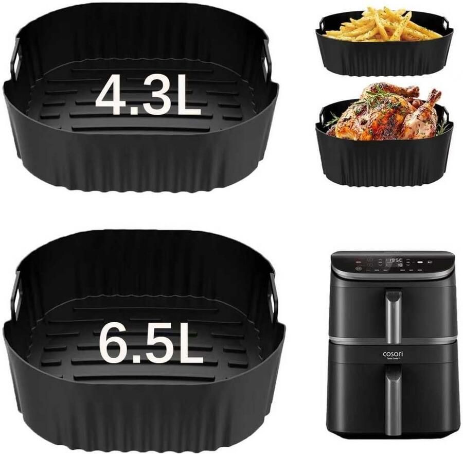 Siliconen Airfryer Vorm Herbruikbaar Inzetstuk Koken en Bakken Innovatief Groefontwerp 65L en 43L Zwart