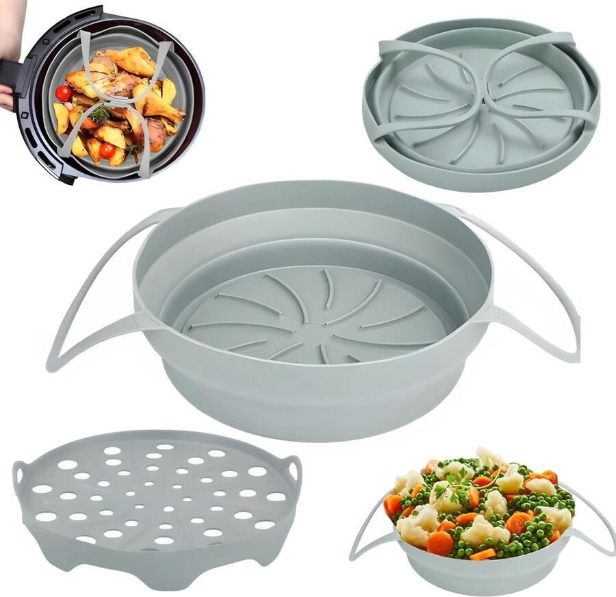 Siliconen Airfryer Vormen Airfryer Accessoires Gezond Koken Voedselveilig BPA-vrij 20 cm 2 stuks Grijs