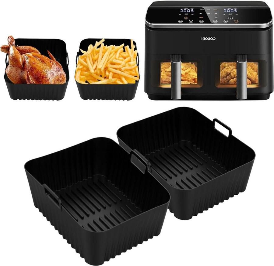 Siliconen Airfryer Vormen Airfryer Bakjes Gezond Koken Met Handvatten 8.5 L Zwart