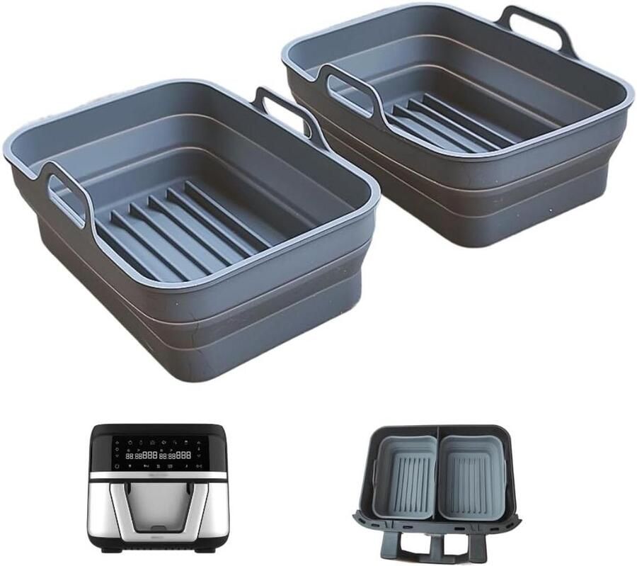 Siliconen Airfryer Vormen Airfryer Bakvormen Dubbele Compartimenten Opvouwbaar Ontwerp 22.5 x 14.6 x 7 cm