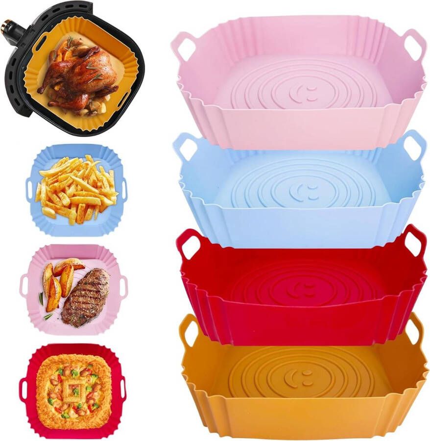 Siliconen bakje voor Airfryer 4 stuks 225 cm herbruikbare mand vierkant houder siliconen manden friteuse luchtfriteuse Airfryer siliconen bakje