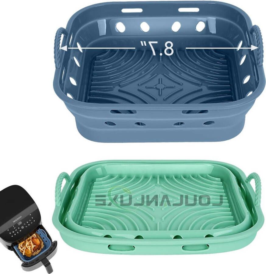 Siliconen Bakje voor Airfryer Vierkant 22 cm Opvouwbaar Accessoire voor Airfryer Mand 58-8 L Hittebestendig Luchtcirculatie Voedselkwaliteit 2 stuks. Airfryer siliconen bakje