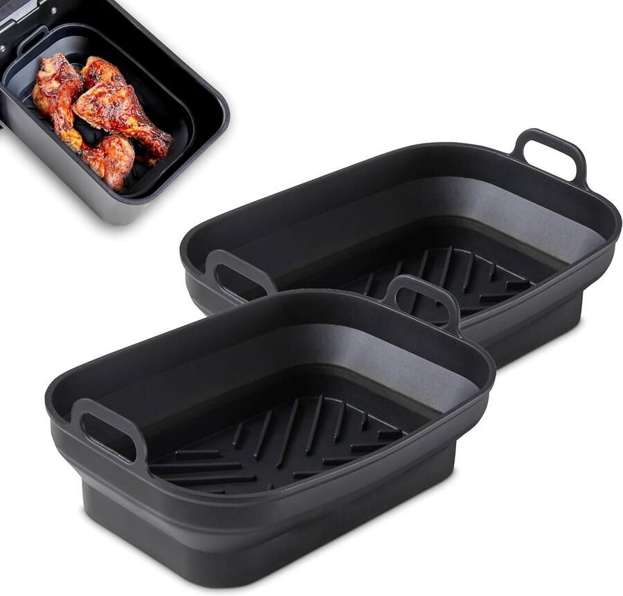 Siliconen Bakjes Airfryer Accessoires Veelzijdig Koken Met Zijhandgrepen 215 x 15 cm Zwart