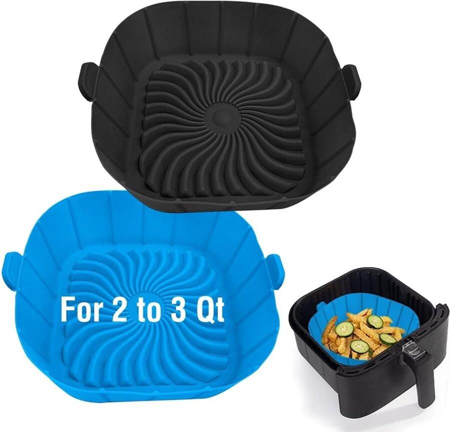 Siliconen bakjes Geschikt voor airfryer van 2 tot 3 liter herbruikbare antiaanbak siliconen bakmand bakplaat accessoires voor de airfryer 2-pack vierkante airfryer bakjes