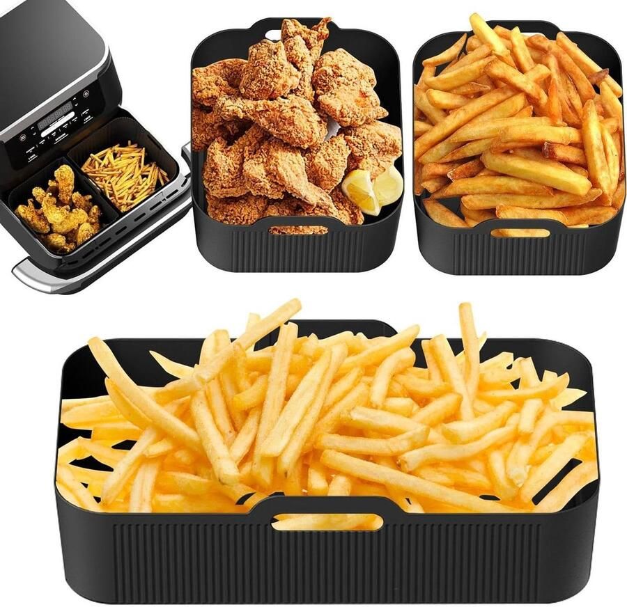 Siliconen Bakmand Airfryer Liner Veilig Koken Antiaanbaklaag 21.5 x 18 cm Zwart