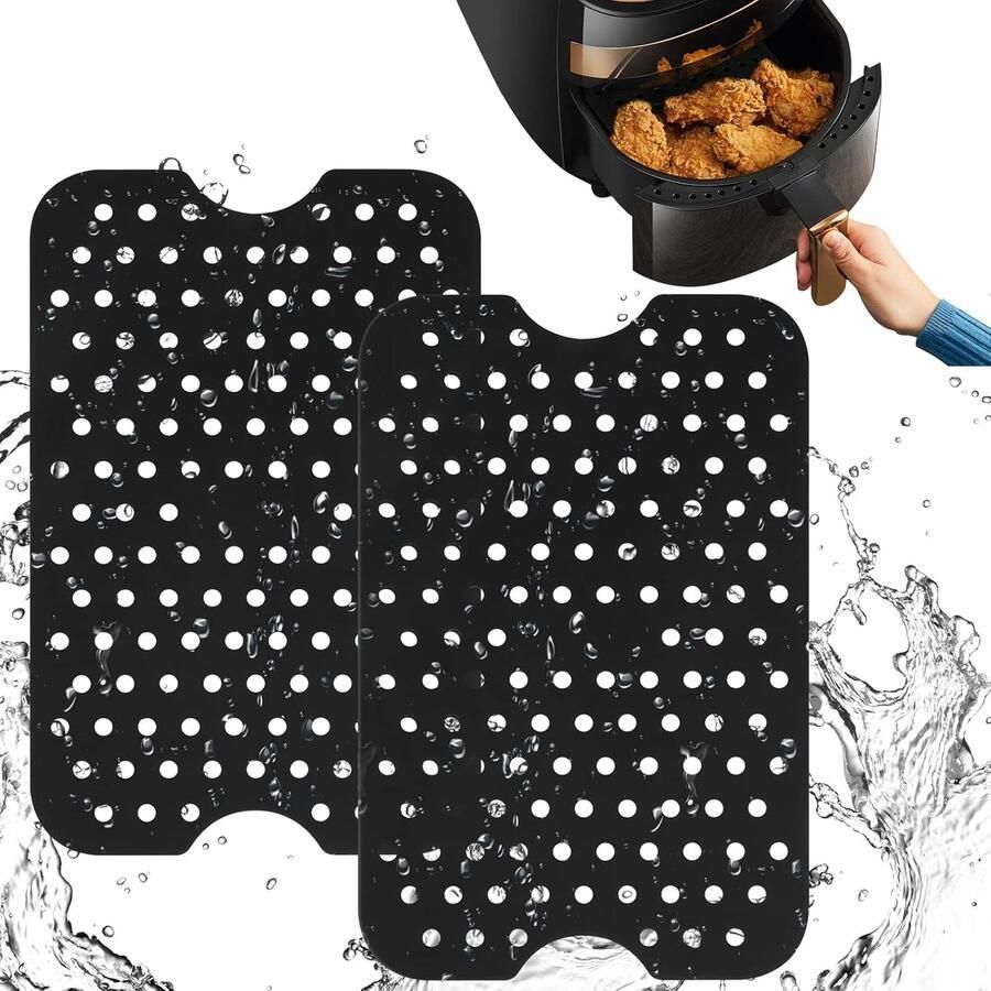 Siliconen bakmat Anti aanbak mat 2 stuks Siliconen mat voor airfryer Warmte-isolerende mat voor airfryer Siliconen binnenpan voor airfryer Herbruikbaar Airfryer accessoires Bakaccessoires Zwart 20*13 cm