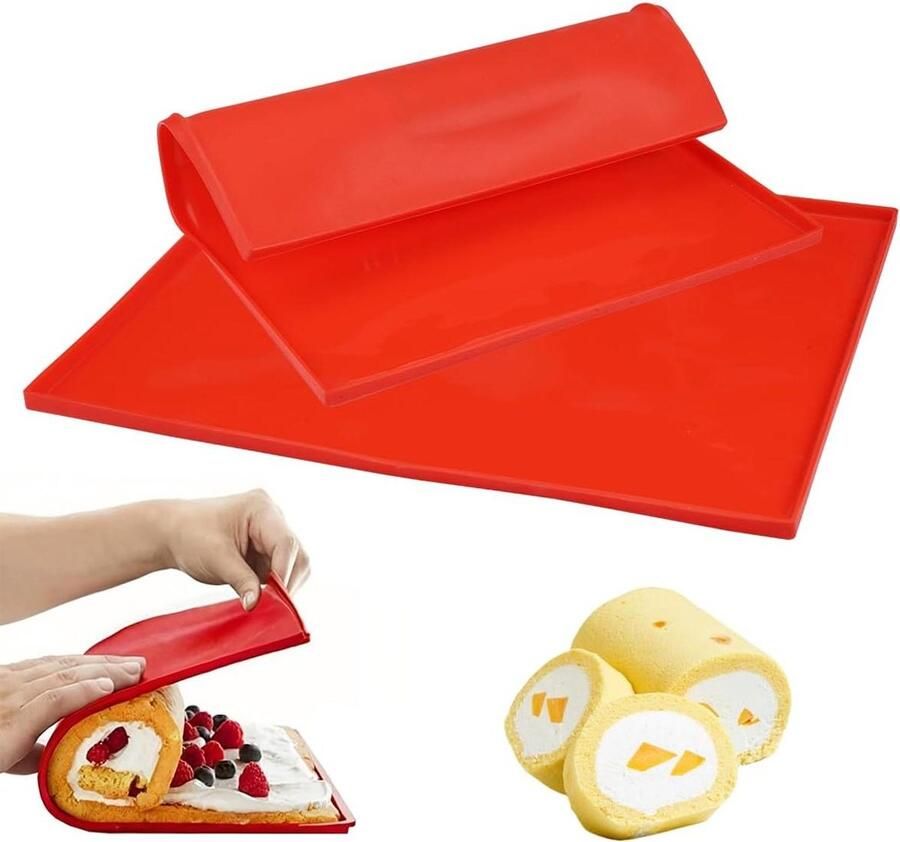 Siliconen Bakmat Bakplaat Rolmat Swiss Roll Bakken Antiaanbaklaag Rand 31x26 cm Rood