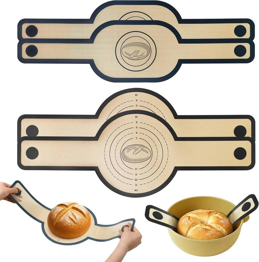 Siliconen bakmat Broodlussen herbruikbaar Brood bakken Extra lange handgrepen Set van 4 Zwart