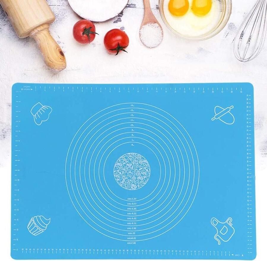 Siliconen Bakmat Deegmat Bakplaat Deeg Keren Met Maatschaal 64x45 cm Blauw