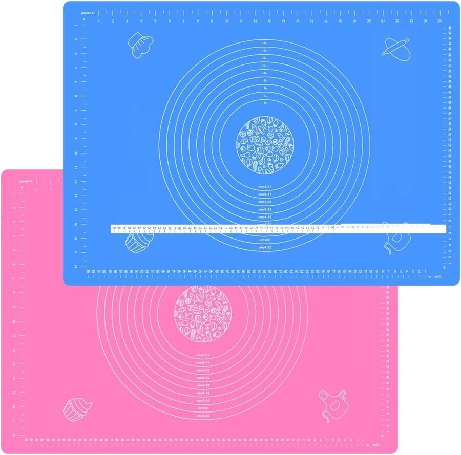 Siliconen Bakmat Deegonderlegger Bakplaat Deeg Uitrollen Dubbel Dik Duurzaam 70 x 50 cm Roze Blauw