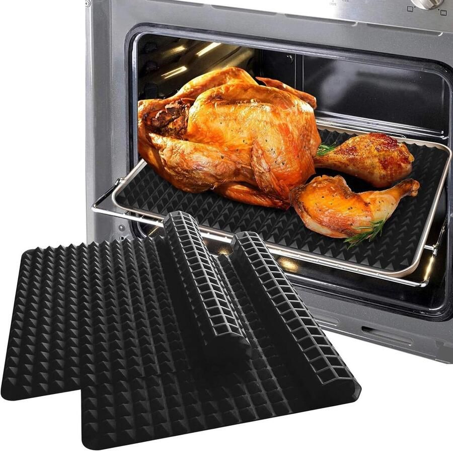 Siliconen Bakmat Oven Mat Bakken en Grillen Antiaanbaklaag Hittebestendig 2 stuks 38x29 cm Zwart