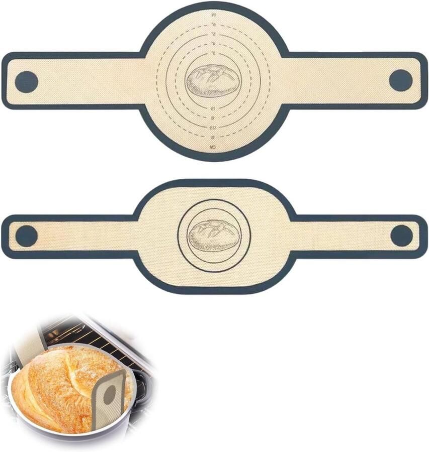 Siliconen Bakmat Set Broodbak Matten Dutch Oven Bakken Lange Handgrepen 50 x 25 cm Grijs
