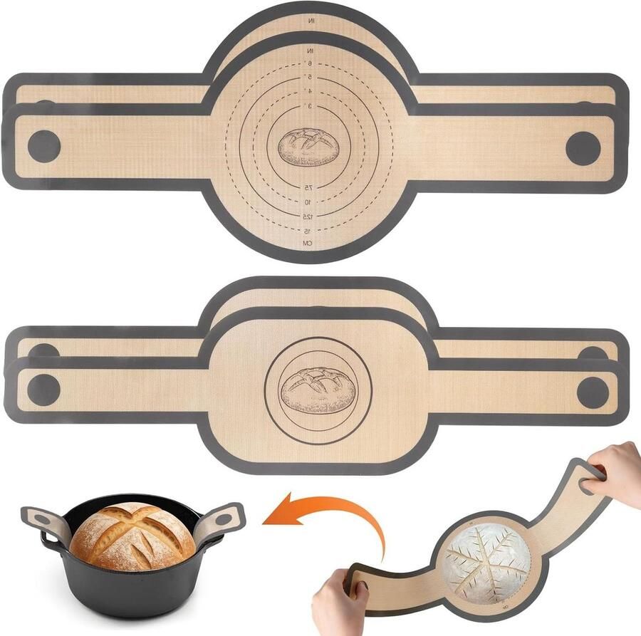 Siliconen Bakmat Set Broodbakmat Anti-aanbak Bakken in Dutch Oven Hittebestendige Handgrepen 4 stuks Beige