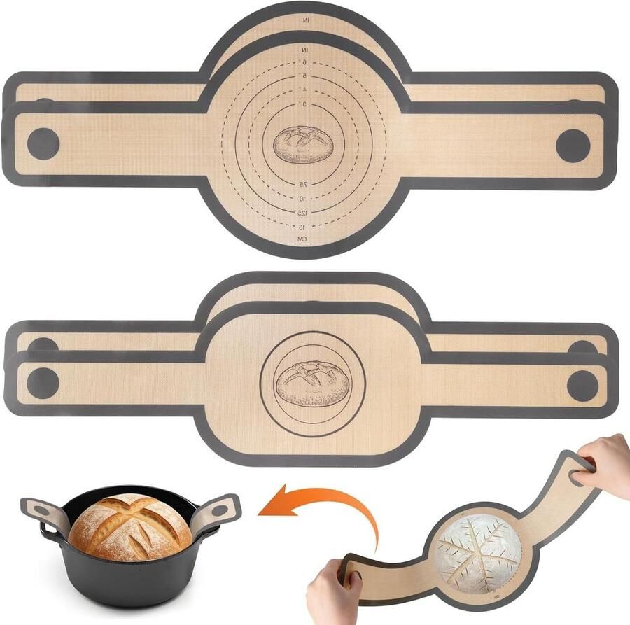 Siliconen bakmat set Broodbakmatten herbruikbaar Bakken in Dutch Oven Hittebestendige handgrepen 4 stuks Beige