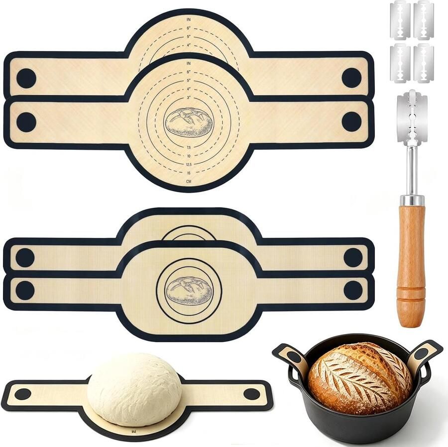 Siliconen Bakmat Set Broodlus Bakvorm Broodbakken Thuis Met Lange Handgrepen 4 Stuks Grijs