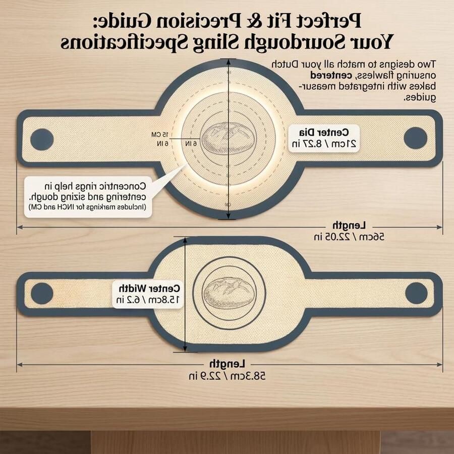 Siliconen Bakmat Set Broodmat Dutch Oven Brood Bakken Lange Handgrepen 21 cm & 24 cm Grijs