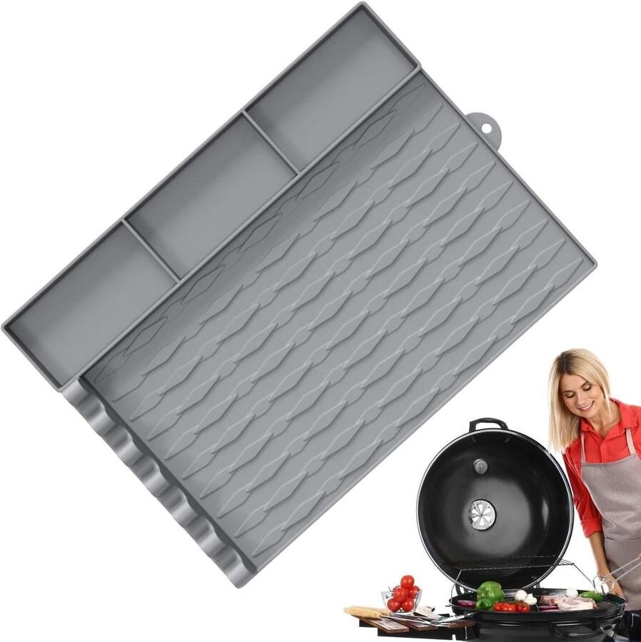 Siliconen bakmat Spatelhouder grillmat Barbecue organiseren Hittebestendig en lekvrij 42.5 x 29.8 x 2.8 cm Grijs