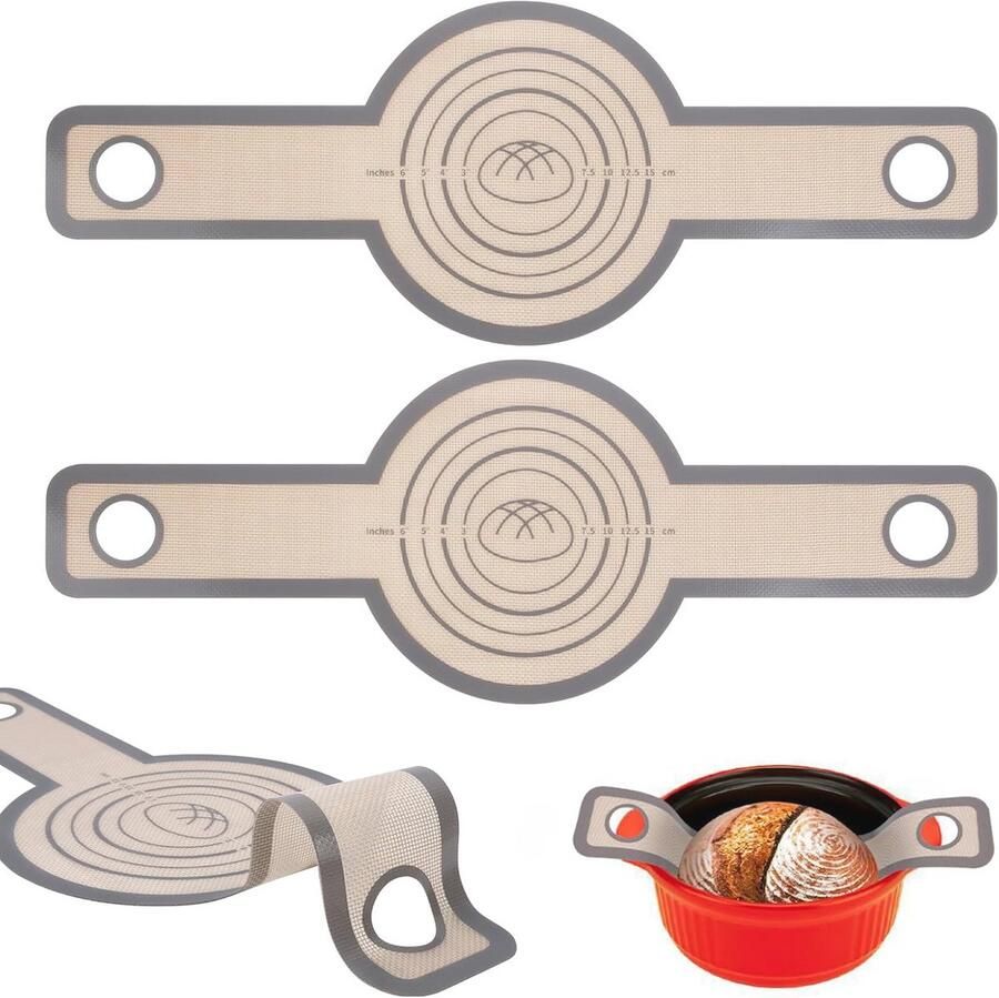 Siliconen bakmat voor Dutch Oven 2 stuks herbruikbare broodbakmat met anti-aanbak en extra lange handgrepen