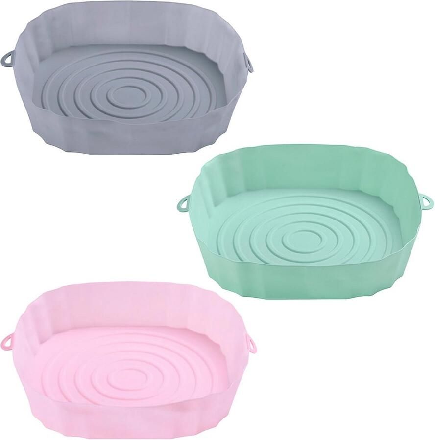 Siliconen Bakmatjes voor Airfryer 3 Stuks 18x4.5cm Herbruikbare en Hittebestendige Baktray voor Oven en Magnetron