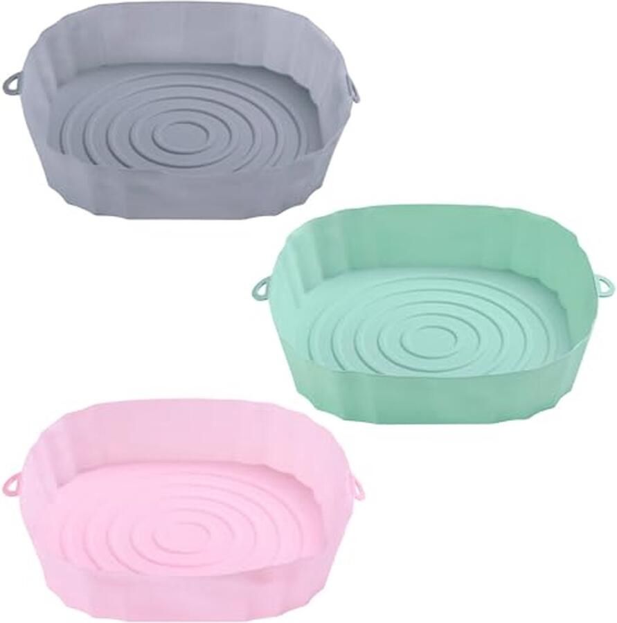 Siliconen Bakmatjes voor Airfryer 3 Stuks 18x4.5cm Herbruikbare en Hittebestendige Baktray voor Oven en Magnetron