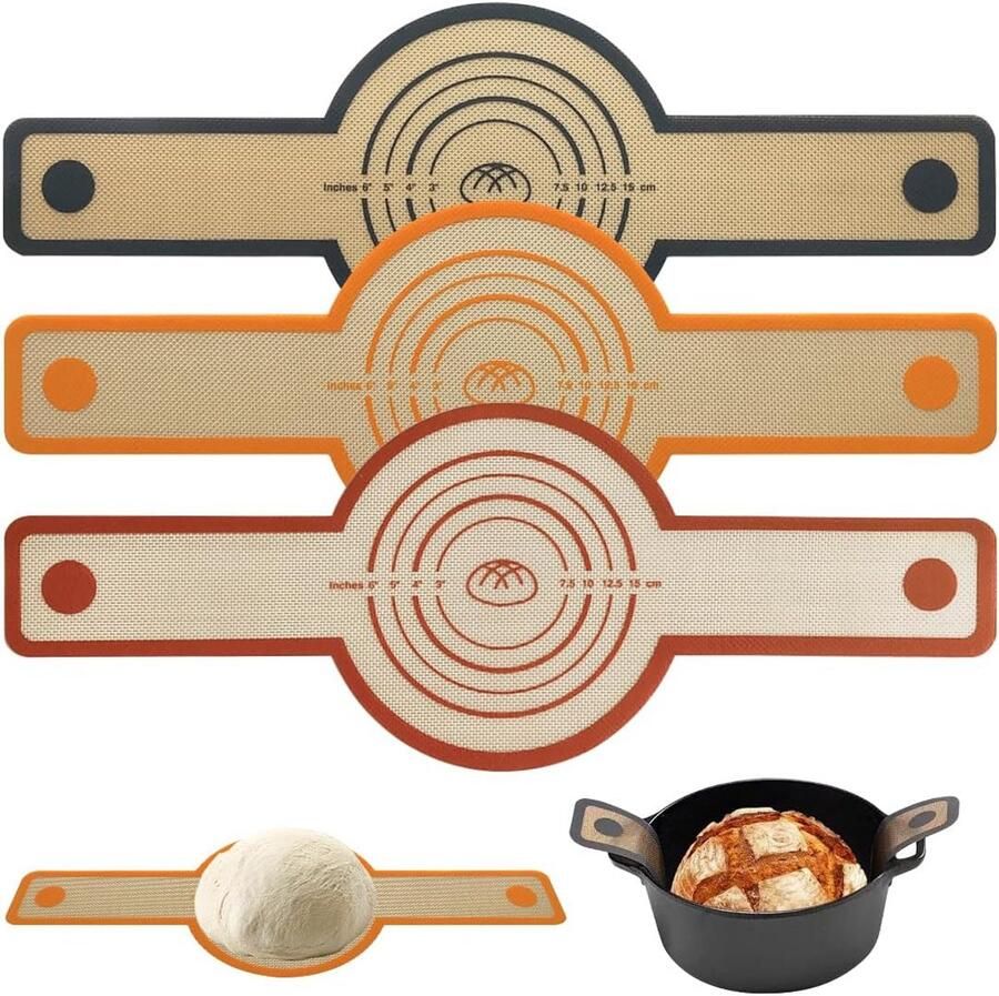 Siliconen Bakmatten Broodbladen Oven Brood Bakken Verlengde Handgrepen 3 Stuks 21 cm Grijs