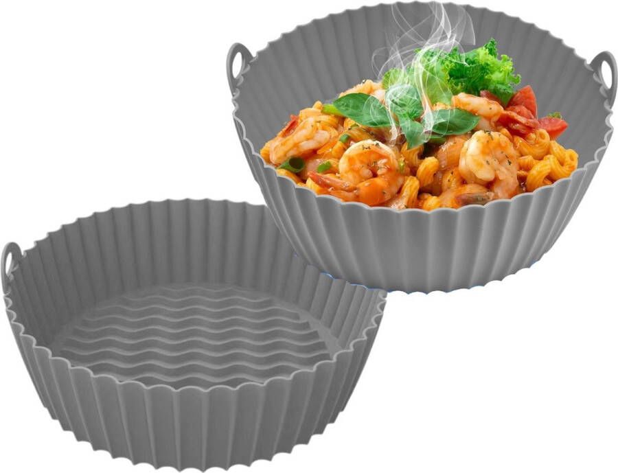 Siliconen bakpan Airfryer 2-delig Grijs Airfryerbak Rond 7 5 Inch (Klein) BPA-vrij Herbruikbaar met handgrepen aan beide zijden