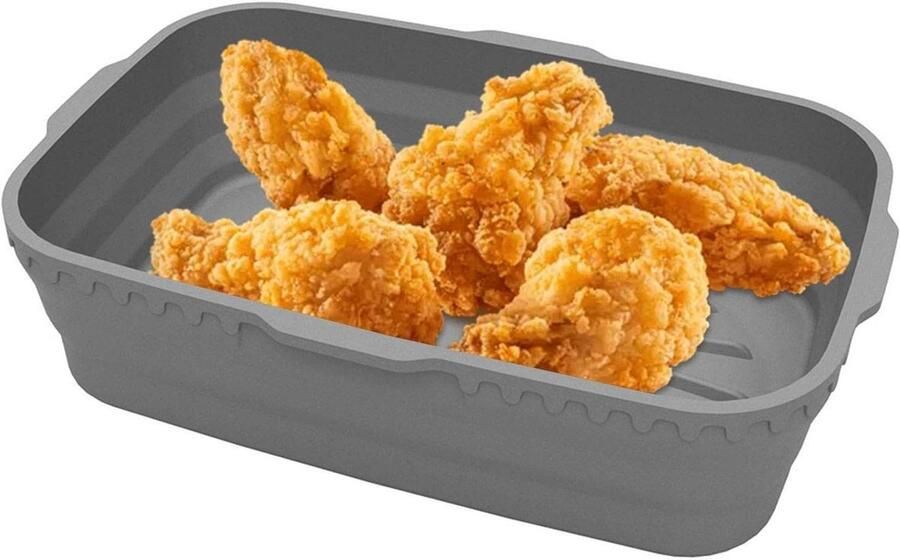 Siliconen bakplaat Airfryer mand Lekker koken Opvouwbaar ontwerp 20.8 cm vierkant Metaalkleur