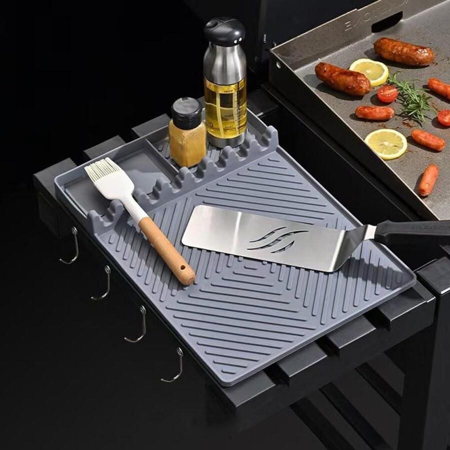 Siliconen Bakplaat Mat Grill Caddy Houder Barbecue Gereedschap Hoge Temperatuur Bestendig 40.5 x 29.5 cm Grijs