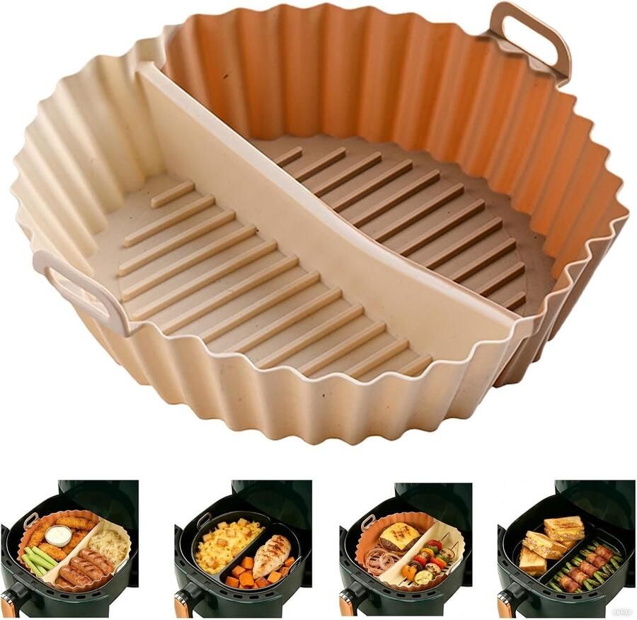 Siliconen bakplaat Siliconen mandje voor airfryer Siliconen vorm voor airfryer Speciaal voor airfryer Herbruikbaar Geschikt voor airfryers magnetrons en ovens Khaki