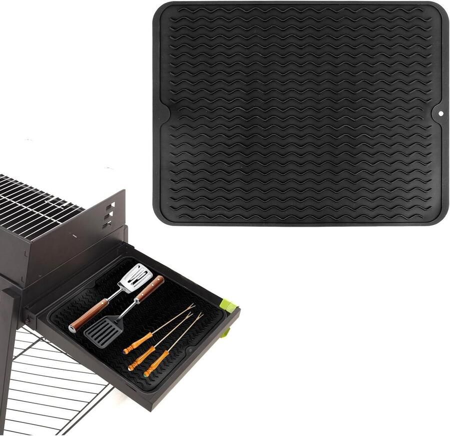 Siliconen Bakplaatmat BBQ Mat Grill Buiten Koken Hittebestendig Antislip Oppervlak 40x30cm Zwart