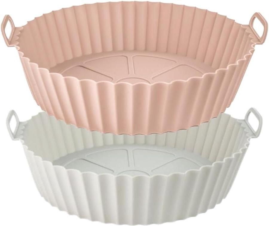 Siliconen bakvorm 2-delige set 20 cm cake quiche oven- en hittebestendig airfryer en oven vaatwasmachinebestendig roze grijs makkelijk schoon te maken