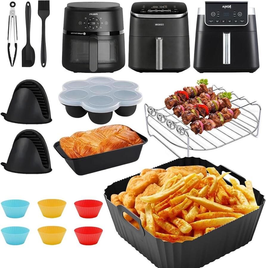 Siliconen Bakvorm Airfryer Accessoire Bakken en Braden Hittebestendig Materiaal 20 cm Diameter Zwart