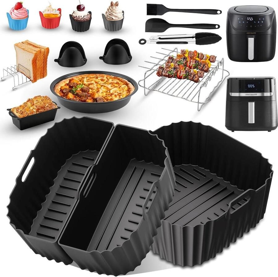 Siliconen bakvorm Airfryer accessoires Bakken en braden Hittebestendig materiaal 237 cm diameter Zwart