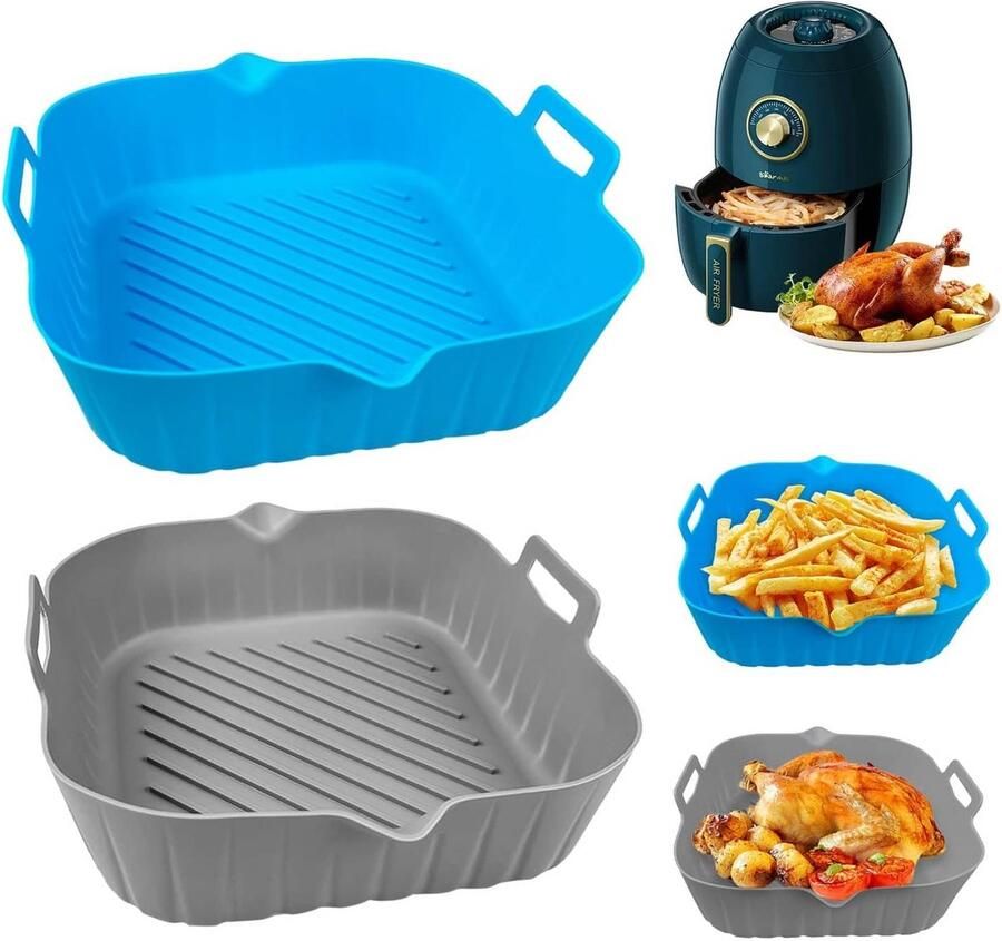 Siliconen Bakvorm Airfryer Accessoires Gezond Koken Herbruikbaar & Vaatwasserbestendig 2 Stuks 20 cm Blauw Grijs