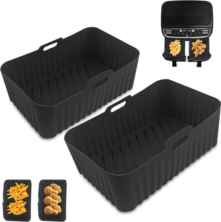 Siliconen Bakvorm Luchtfriteuse Accessoires Gezond Koken Olie Afvoer Design 2 Stuks 19x12x7 cm Zwart