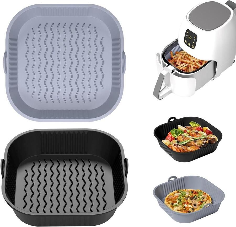Siliconen bakvorm Airfryer accessoires Gezond koken Oliedrainage ontwerp 2 stuks 21 cm Grijs en zwart