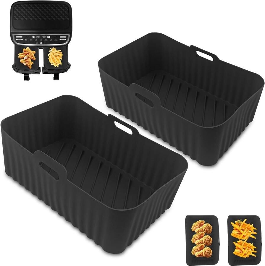 Siliconen Airfryer Mandjes Airfryer Bakvorm Gezonder Koken Olie Afvoer Design 19x12x7 cm Zwart