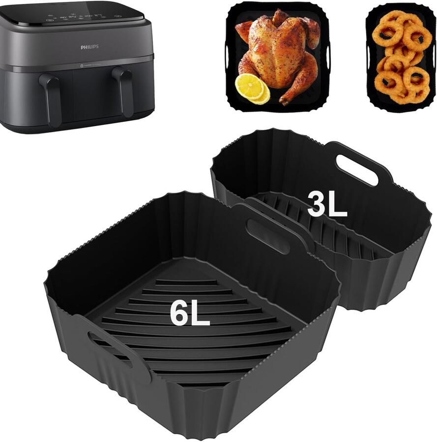 Siliconen Bakvorm Airfryer Accessoires Luchtfrituren Voedselveilig Materiaal 2 Maten Zwart