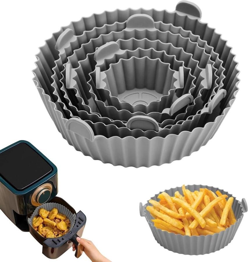 Siliconen Bakvorm Airfryer Accessoires Veelzijdig Bakken Unieke Golfstructuur 6 Stuks Grijs