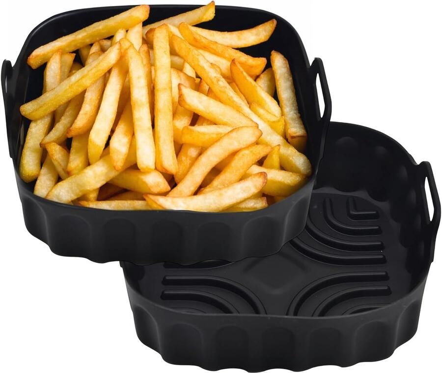 Siliconen Bakvorm Airfryer Inzet Bakken Grillen Met Handvat 21.5x21.5x5 cm Zwart