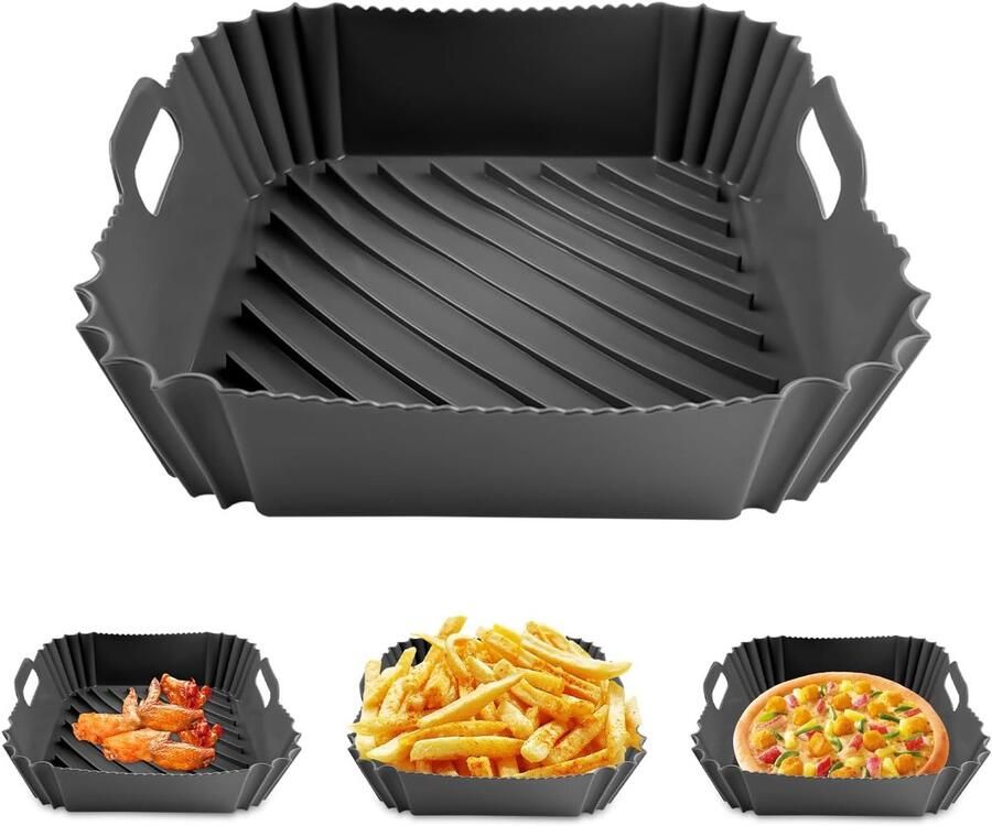 Siliconen Bakvorm Airfryer Inzet Gezonder Koken Olie Afvoer Design 18 x 18 x 6 cm Zwart