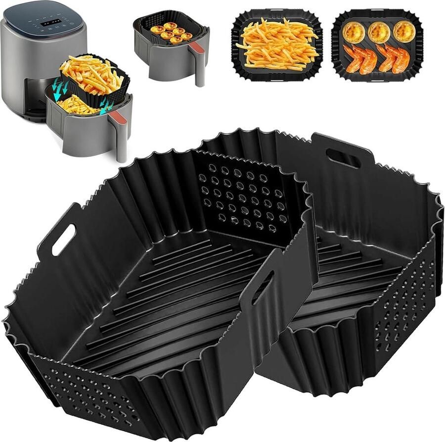Siliconen bakvorm voor heteluchtfriteuse herbruikbare inzetstuk accessoires vierkante siliconenmat pot liner magnetron oven airfryer 2 stuks